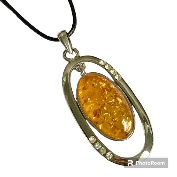 Vintage Honey Yellow Amber Necklace Art Deco Crystal 18" Simulated Silver Plated - Picture 3 of 10